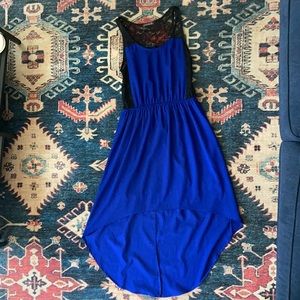 Blue and black high low dress